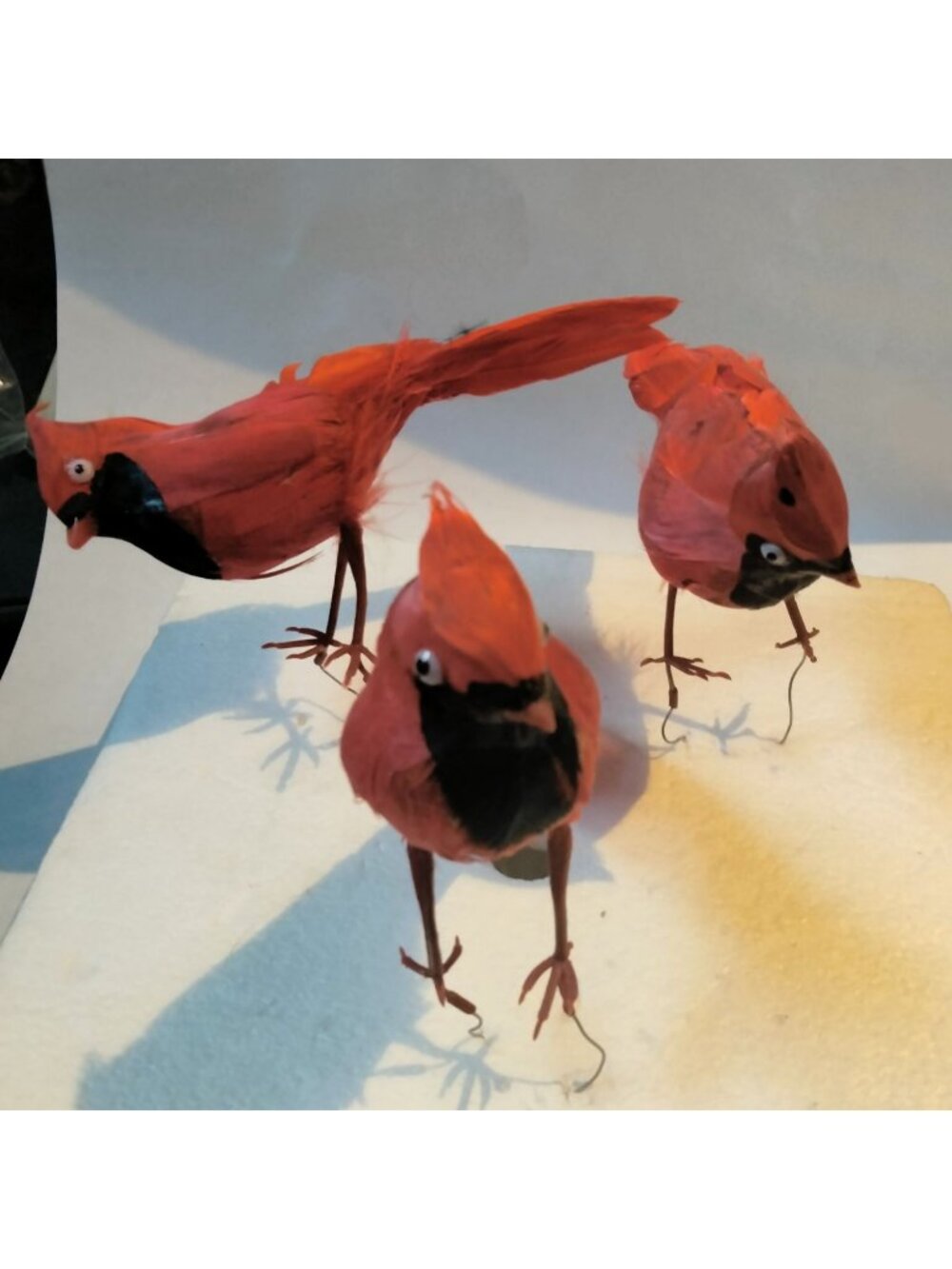 Red Cardinal Bird Figurine Feathered Wire Craft Pick Lot 3